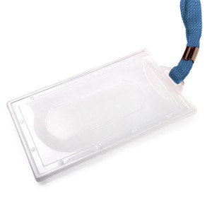 Identyfikator twardy z taśmą - O.BADGE HOLDER Vertical 90 x 55 mm - 50 sztuk - niebieski