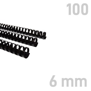 Grzbiety plastikowe - O.COMB Okrągłe - A4 - czarny - 6 mm - 100 sztuk