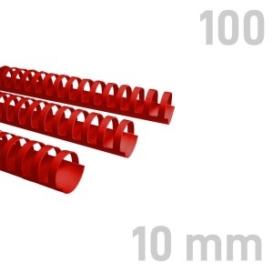 Grzbiety plastikowe - O.COMB Okrągłe - A4 - czerwony - 10 mm - 100 sztuk