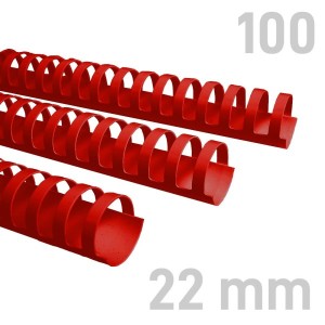 Grzbiety plastikowe - O.COMB Okrągłe - A4 - czerwony - 22 mm - 100 sztuk