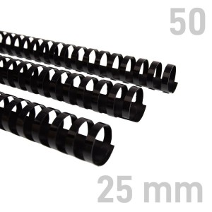 Grzbiety plastikowe - O.COMB Okrągłe - A4 - czarny - 25 mm - 50 sztuk