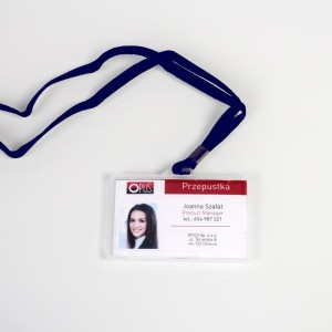 Identyfikator z taśmą na karty plastikowe - O.BADGE HOLDER - 55 x 90 mm - 50 sztuk - niebieski