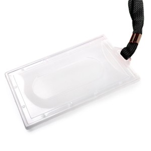Identyfikator twardy z taśmą - O.BADGE HOLDER Vertical 90 x 55 mm - 50 sztuk - czarny