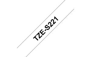 Brother P-touch TZES221 TZe-S221, TZ-S221, ORYGINALNA Taśma 9mm, z mocnym klejem, laminowana, czarny nadruk-białe tło